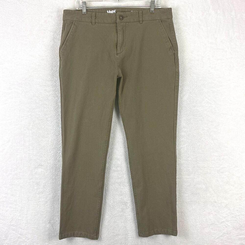 Mugsy Chino Pants Men 36x30 Green Olives Chino Slim Stretch Preppy Hipster Indie